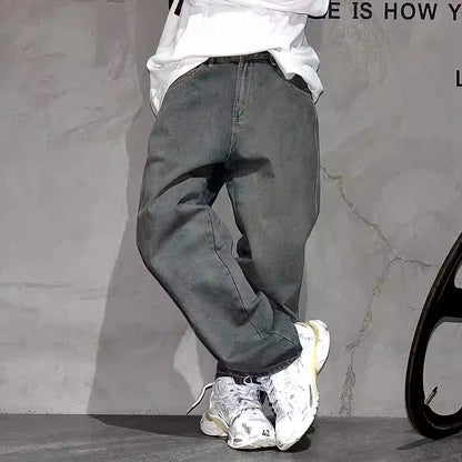 American Streetwear Baggy Jeans For Mens Clothing Vintage Distressed Gray Denim Pants Harajuku Casual Skateboard Pants Male