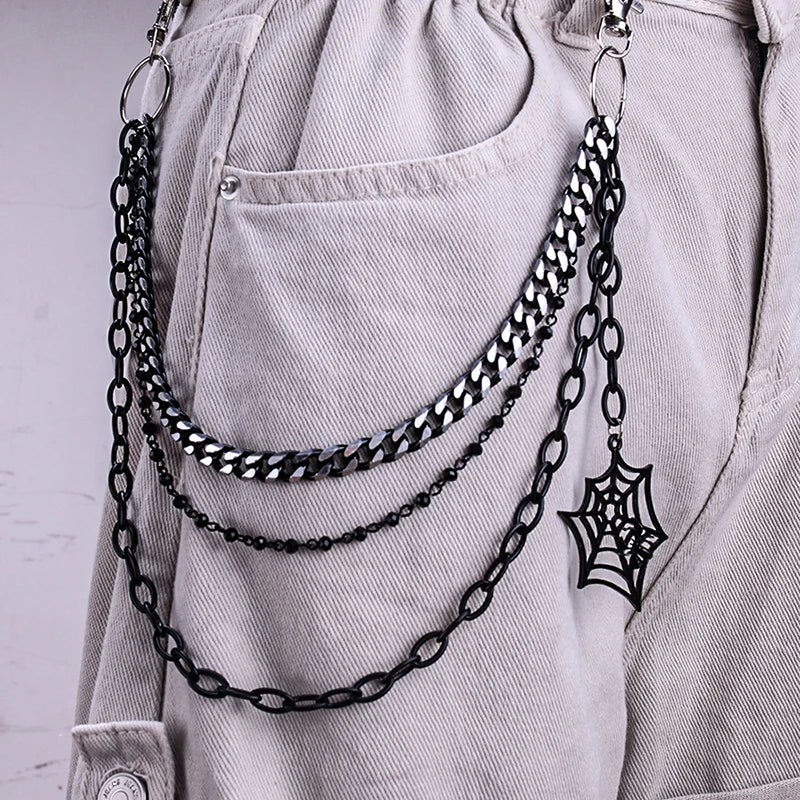 Layered Chains Punk Metal Rock Trousers Hipster Pants keychain Spider Web Pendant Jeans Chain For Men Women Accessories Gift