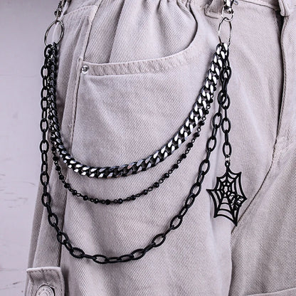 Layered Chains Punk Metal Rock Trousers Hipster Pants keychain Spider Web Pendant Jeans Chain For Men Women Accessories Gift