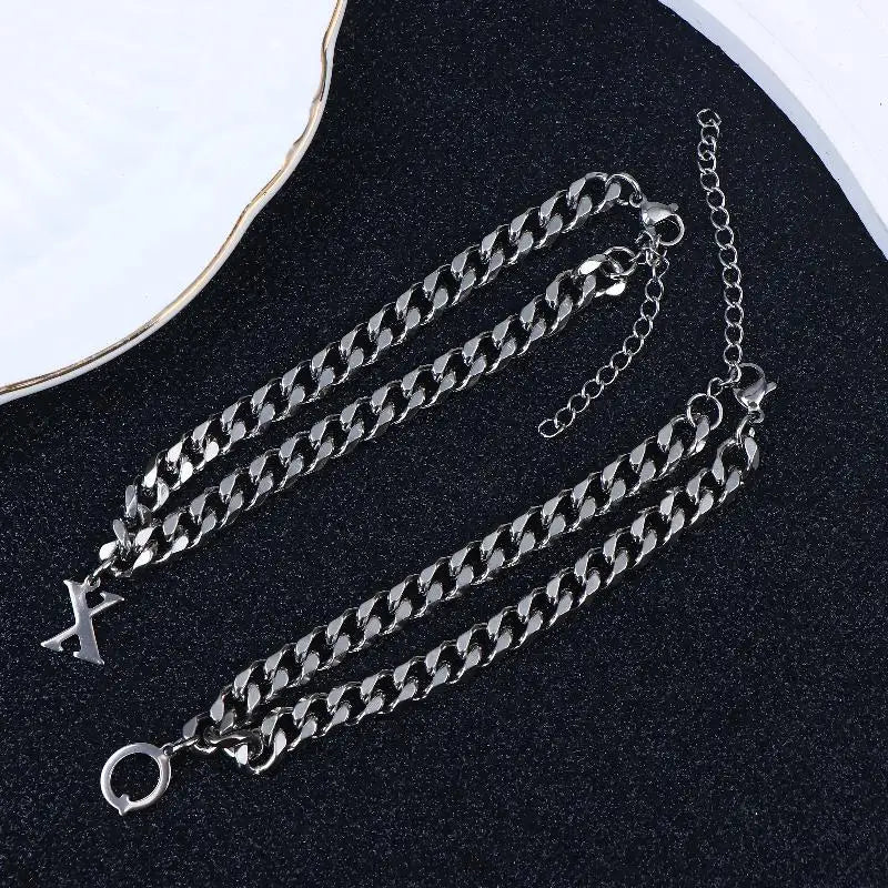 Mens Initials Links Bracelets Stainless Steel A-Z 26 Letters Alphabet Charm Chain Wristband Adjustable Casual Jewelry Gift