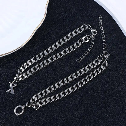 Mens Initials Links Bracelets Stainless Steel A-Z 26 Letters Alphabet Charm Chain Wristband Adjustable Casual Jewelry Gift