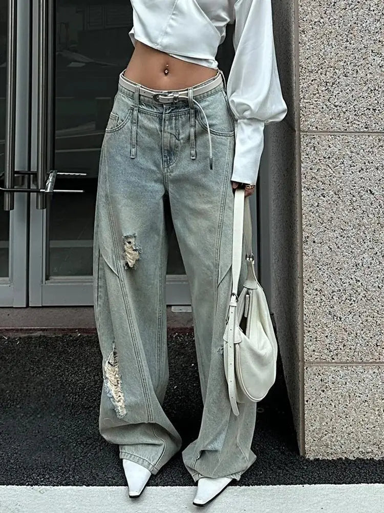 American Retro Ripped Jeans Loose Bf Baggy Jeans Boyfriend Jeans for Women