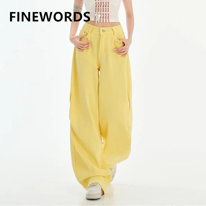 FINEWORDS Retro High Waist Casual Wide Leg Jeans Women Korean Streetwear Easymatch Jeans Easymatch Highstreet Baggy Jeans