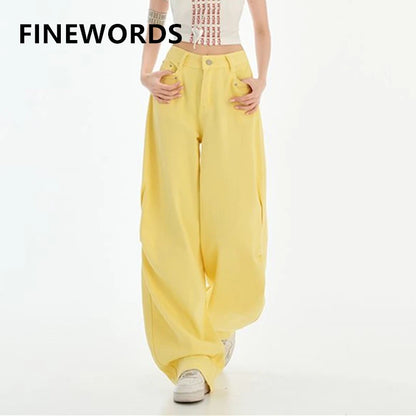 FINEWORDS Retro High Waist Casual Wide Leg Jeans Women Korean Streetwear Easymatch Jeans Easymatch Highstreet Baggy Jeans