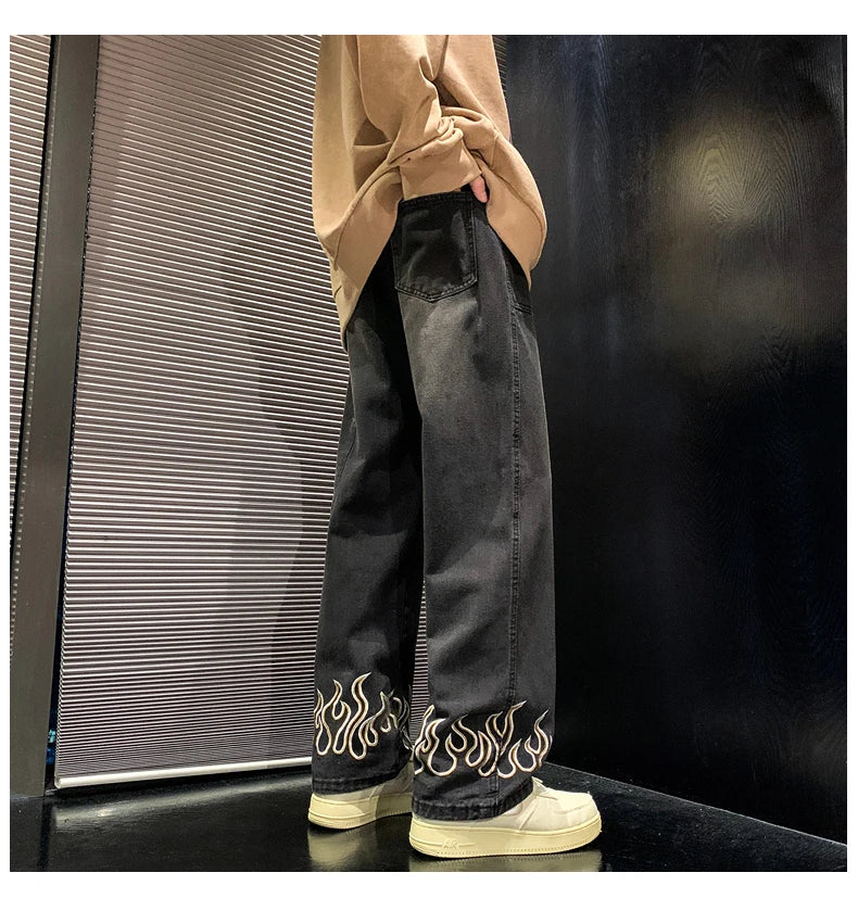 2025 Spring New Personality Embroidery Men's Baggy Jeans Streetwear Loose Straight Denim Trousers Male Brand Clothing