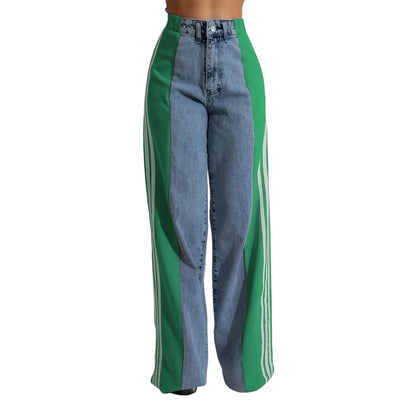 Women's Spring Summer Baggy Jeans Pants High Waist Loose Wide Leg Side Striped Denim Pants Streetwear