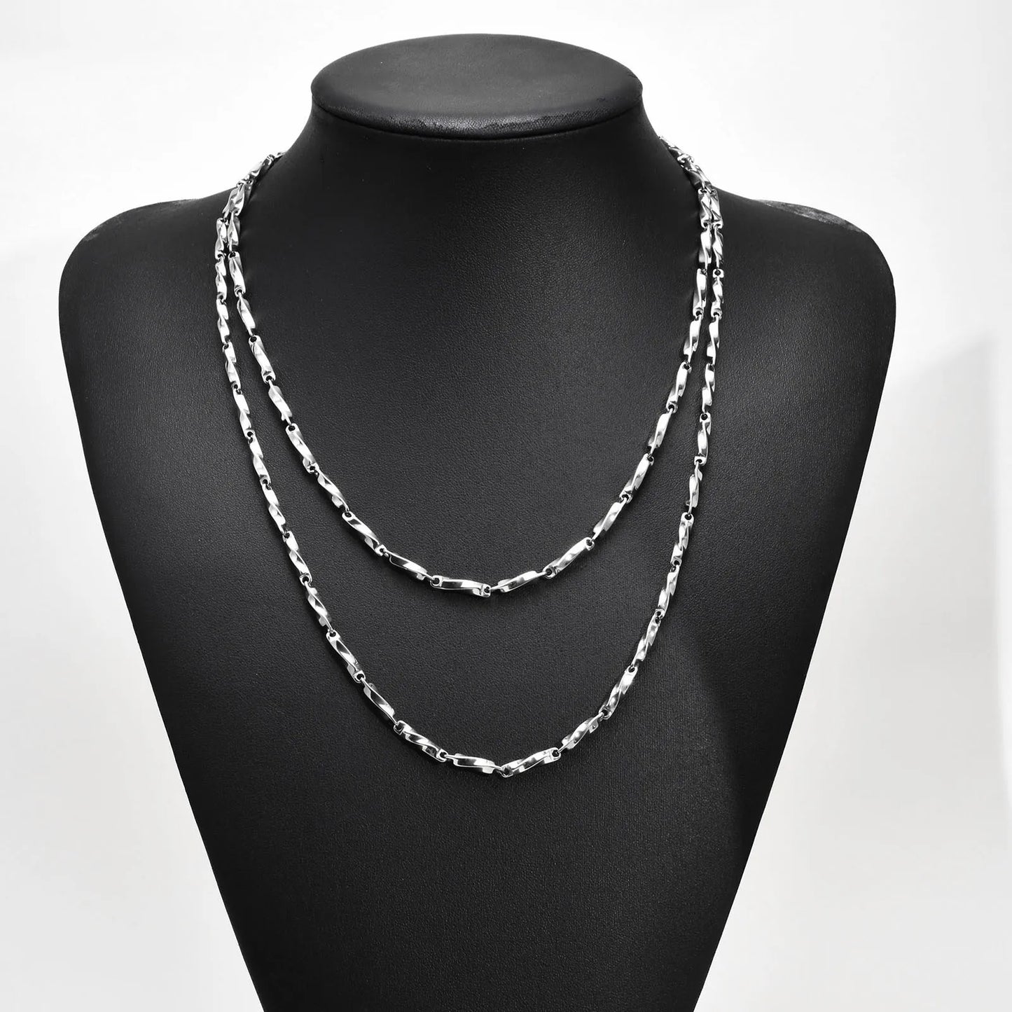Mens Mobius Chain Necklaces Gifts Jewelry, Silver Color 4mm Wide Stainless Steel Geometric Twisted Links Choker Collar