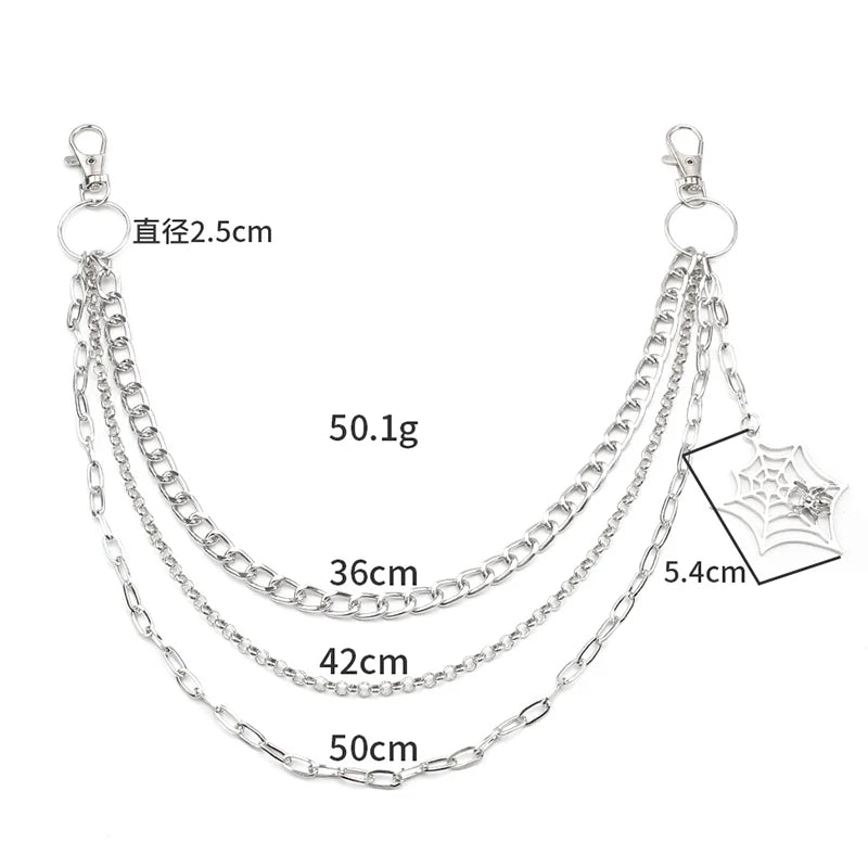 Layered Chains Punk Metal Rock Trousers Hipster Pants keychain Spider Web Pendant Jeans Chain For Men Women Accessories Gift