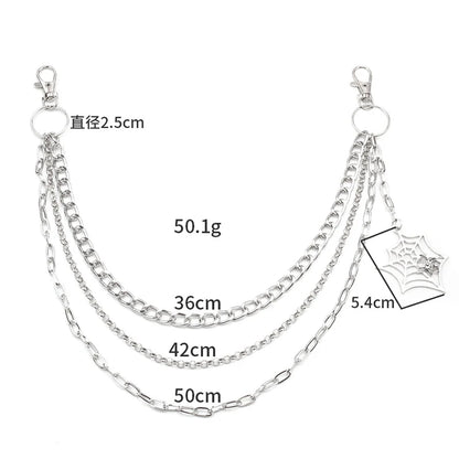 Layered Chains Punk Metal Rock Trousers Hipster Pants keychain Spider Web Pendant Jeans Chain For Men Women Accessories Gift