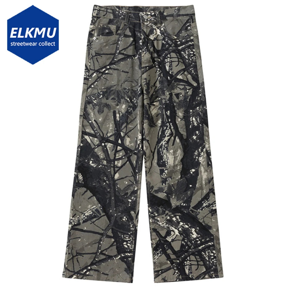 Twigs Graphic Jeans Vintage Loose Straight Denim Pants Men Streetwear Harajuku Hip Hop Baggy Jeans