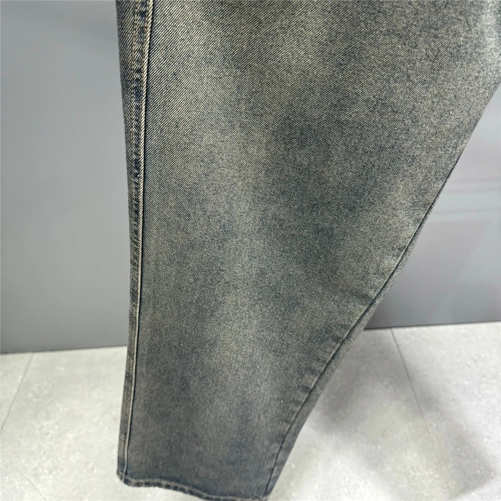 American Streetwear Baggy Jeans For Mens Clothing Vintage Distressed Gray Denim Pants Harajuku Casual Skateboard Pants Male