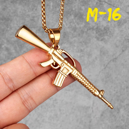 Machine Gun M16 Mens Long Necklaces Pendants Chain Punk Hip Hop for Boy Male Stainless Steel Jewelry Creativity Gift Wholesale