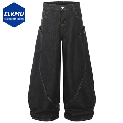 Wide Leg Baggy Jeans Side Pocket Loose Denim Pants Men Streetwear Harajuku Hip Hop Jeans
