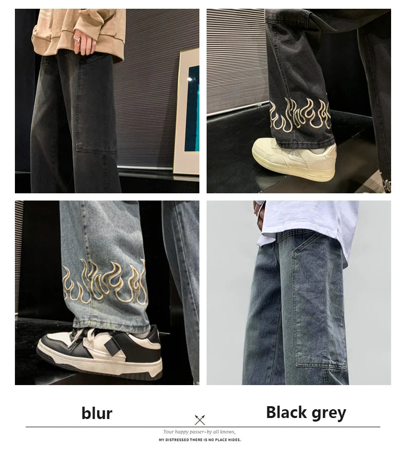 2025 Spring New Personality Embroidery Men's Baggy Jeans Streetwear Loose Straight Denim Trousers Male Brand Clothing
