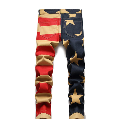 Kakan-y2k New Men's Printed Pattern Jeans, Baggy Jeans Go Out Light Luxury Long Jeans