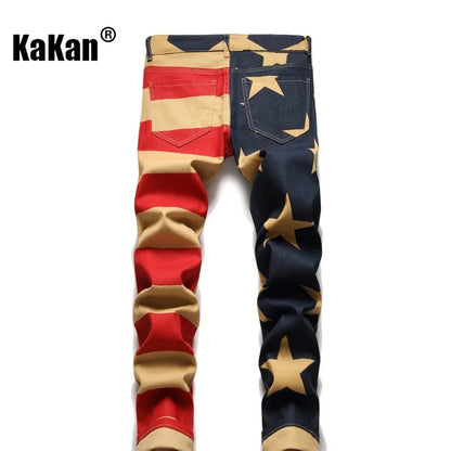 Kakan-y2k New Men's Printed Pattern Jeans, Baggy Jeans Go Out Light Luxury Long Jeans