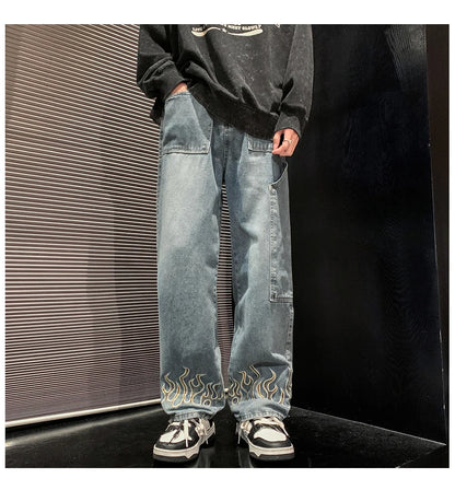 2025 Spring New Personality Embroidery Men's Baggy Jeans Streetwear Loose Straight Denim Trousers Male Brand Clothing