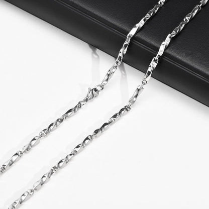 Mens Mobius Chain Necklaces Gifts Jewelry, Silver Color 4mm Wide Stainless Steel Geometric Twisted Links Choker Collar