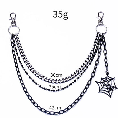 Layered Chains Punk Metal Rock Trousers Hipster Pants keychain Spider Web Pendant Jeans Chain For Men Women Accessories Gift