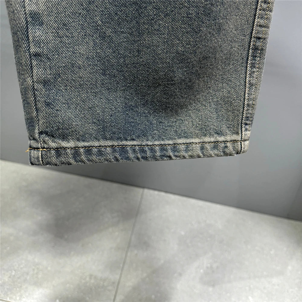 American Streetwear Baggy Jeans For Mens Clothing Vintage Distressed Gray Denim Pants Harajuku Casual Skateboard Pants Male