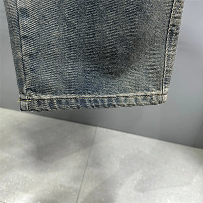 American Streetwear Baggy Jeans For Mens Clothing Vintage Distressed Gray Denim Pants Harajuku Casual Skateboard Pants Male