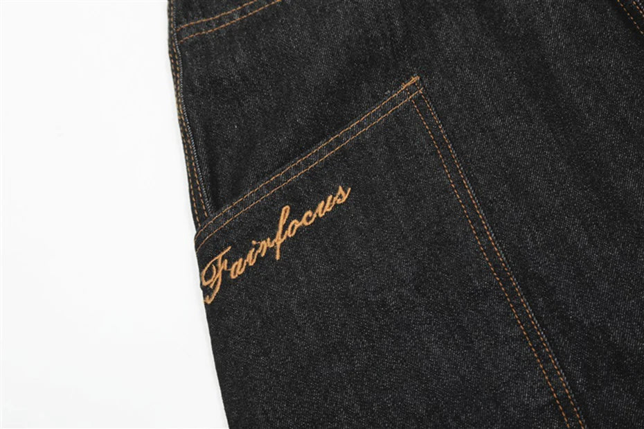 Wide Leg Baggy Jeans Side Pocket Loose Denim Pants Men Streetwear Harajuku Hip Hop Jeans