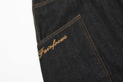 Wide Leg Baggy Jeans Side Pocket Loose Denim Pants Men Streetwear Harajuku Hip Hop Jeans
