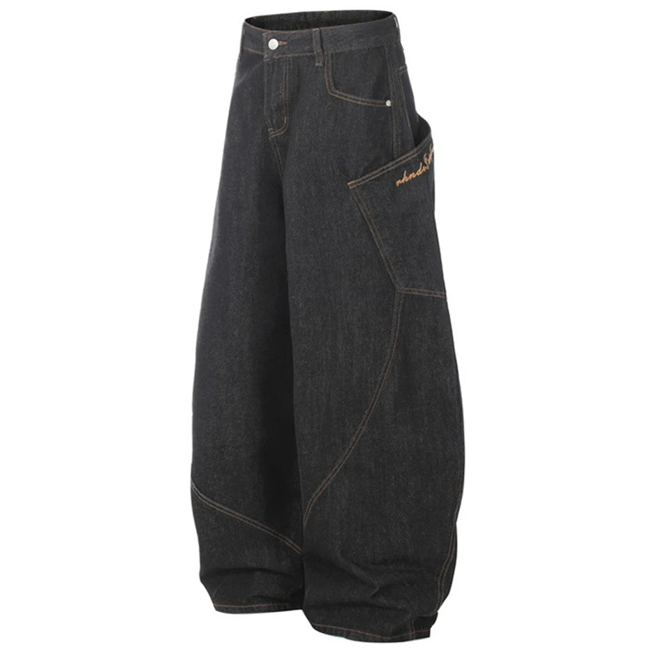 Wide Leg Baggy Jeans Side Pocket Loose Denim Pants Men Streetwear Harajuku Hip Hop Jeans