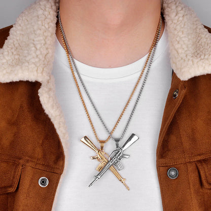 Machine Gun M16 Mens Long Necklaces Pendants Chain Punk Hip Hop for Boy Male Stainless Steel Jewelry Creativity Gift Wholesale