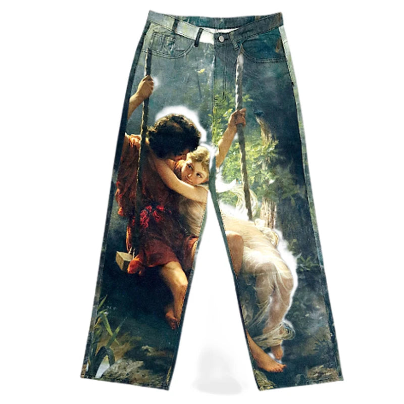 Kakan-y2k New Men's Printed Jeans, Baggy Jeans AC Style 3D Digital Printed Pattern Jeans