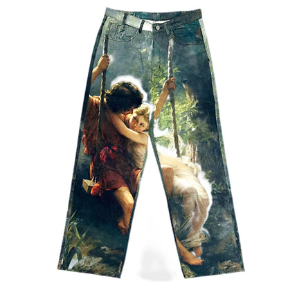 Kakan-y2k New Men's Printed Jeans, Baggy Jeans AC Style 3D Digital Printed Pattern Jeans