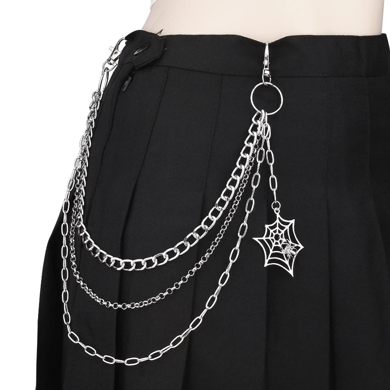 Layered Chains Punk Metal Rock Trousers Hipster Pants keychain Spider Web Pendant Jeans Chain For Men Women Accessories Gift