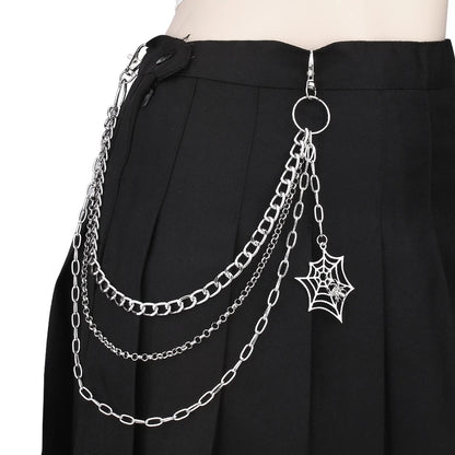 Layered Chains Punk Metal Rock Trousers Hipster Pants keychain Spider Web Pendant Jeans Chain For Men Women Accessories Gift