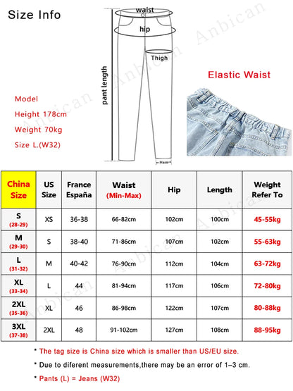 Men's Straight Jeans Korean Fashion Elastic Banded Wide Leg Blue Denim Pants Casual Baggy Jeans Trousers