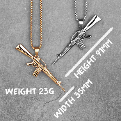 Machine Gun M16 Mens Long Necklaces Pendants Chain Punk Hip Hop for Boy Male Stainless Steel Jewelry Creativity Gift Wholesale