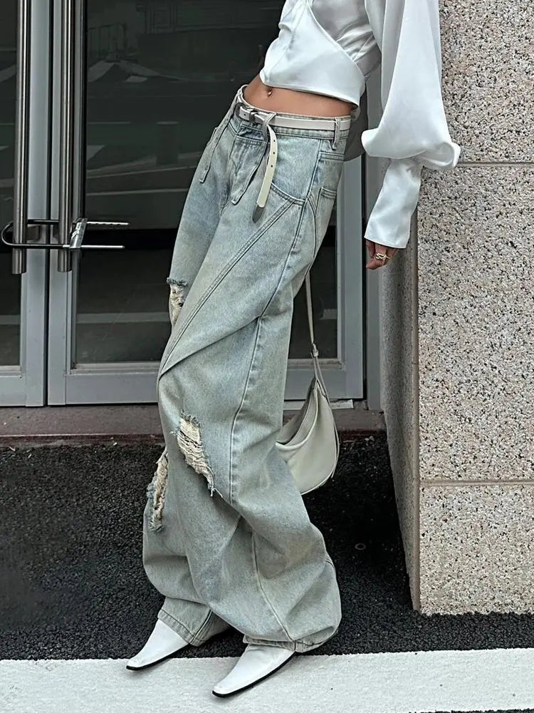 American Retro Ripped Jeans Loose Bf Baggy Jeans Boyfriend Jeans for Women