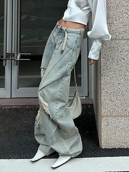 American Retro Ripped Jeans Loose Bf Baggy Jeans Boyfriend Jeans for Women