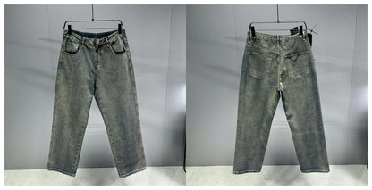 American Streetwear Baggy Jeans For Mens Clothing Vintage Distressed Gray Denim Pants Harajuku Casual Skateboard Pants Male
