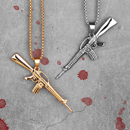 Machine Gun M16 Mens Long Necklaces Pendants Chain Punk Hip Hop for Boy Male Stainless Steel Jewelry Creativity Gift Wholesale