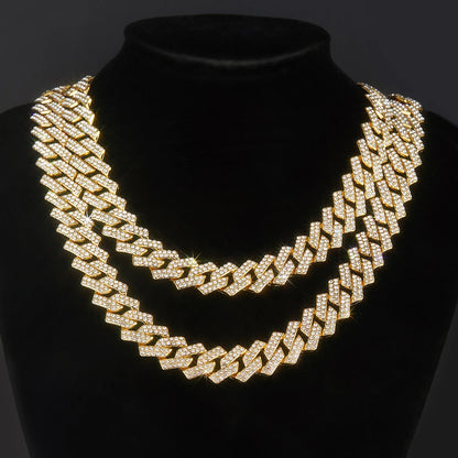 Mens Cuban Link Chain Miami Cuban Necklace 18K Gold Silver Chain Diamond Cut Chains for Men Women 15mm Iced Out Hip Hop Jewelry