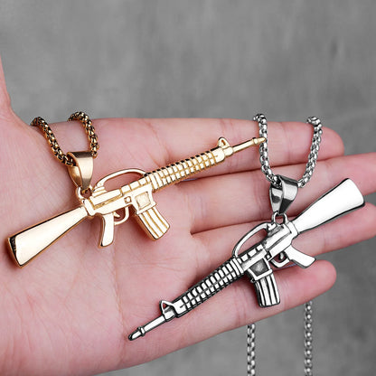 Machine Gun M16 Mens Long Necklaces Pendants Chain Punk Hip Hop for Boy Male Stainless Steel Jewelry Creativity Gift Wholesale