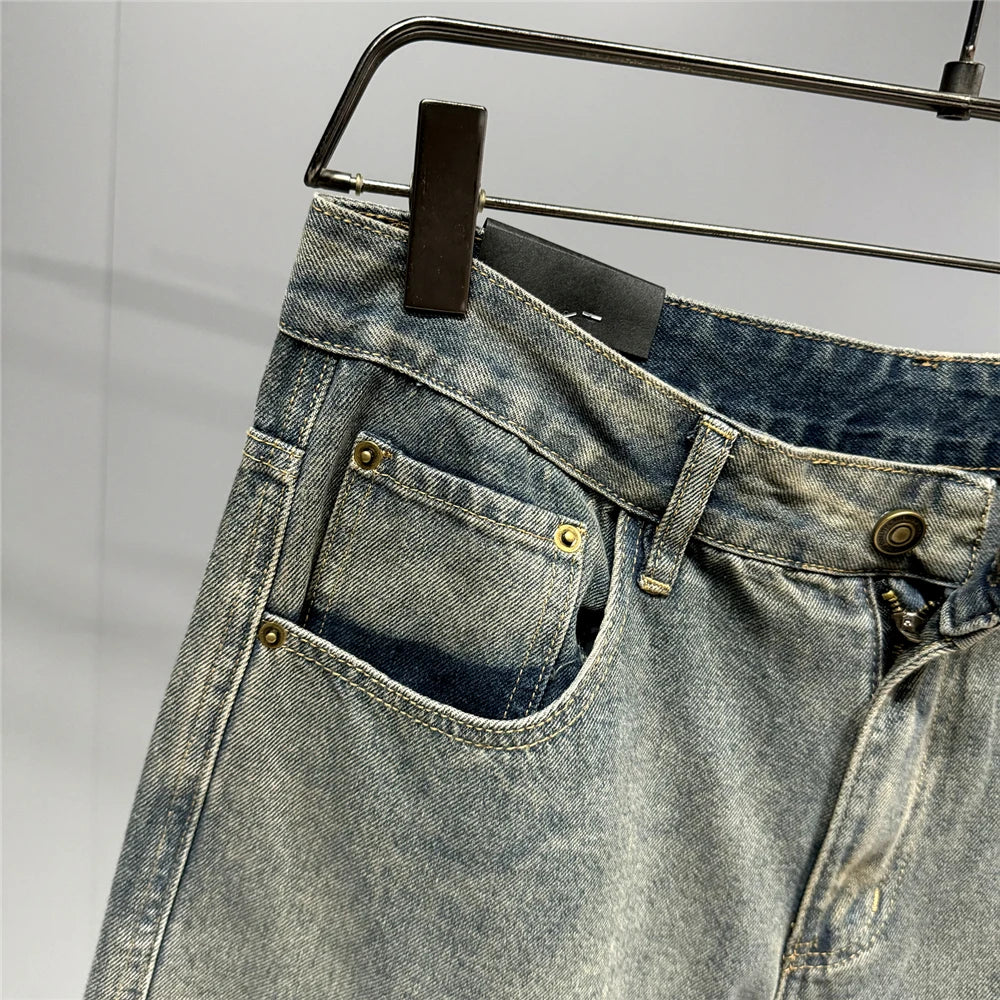 American Streetwear Baggy Jeans For Mens Clothing Vintage Distressed Gray Denim Pants Harajuku Casual Skateboard Pants Male