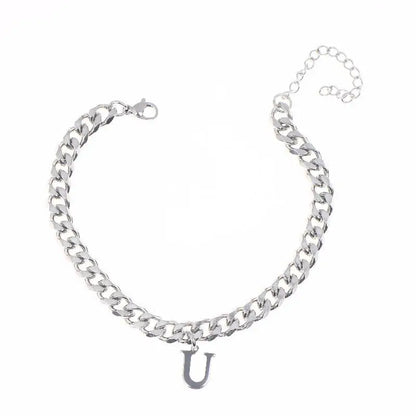 Mens Initials Links Bracelets Stainless Steel A-Z 26 Letters Alphabet Charm Chain Wristband Adjustable Casual Jewelry Gift