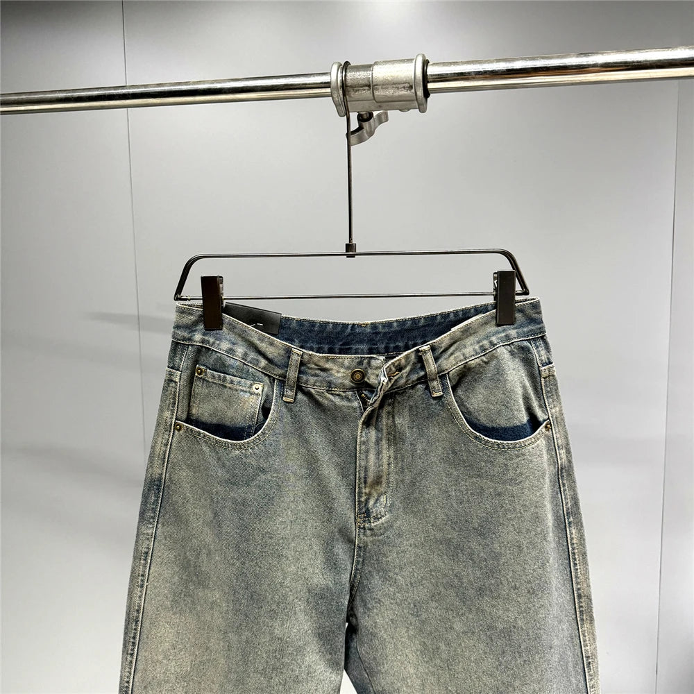 American Streetwear Baggy Jeans For Mens Clothing Vintage Distressed Gray Denim Pants Harajuku Casual Skateboard Pants Male