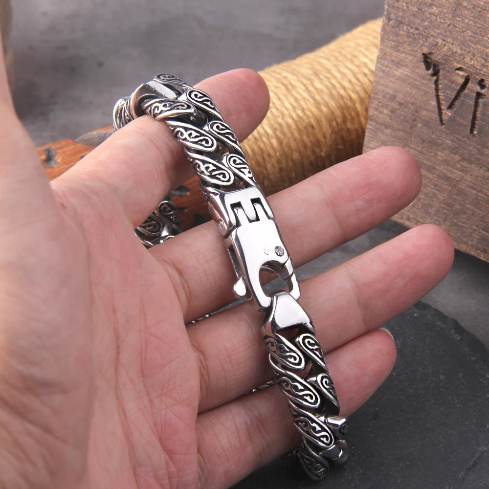 Man Bracelet Homme 12MM Wide Stainless Steel Curb Chain Charm Bracelets Hand Bands for Men Vintage Mens Jewellery Accessories