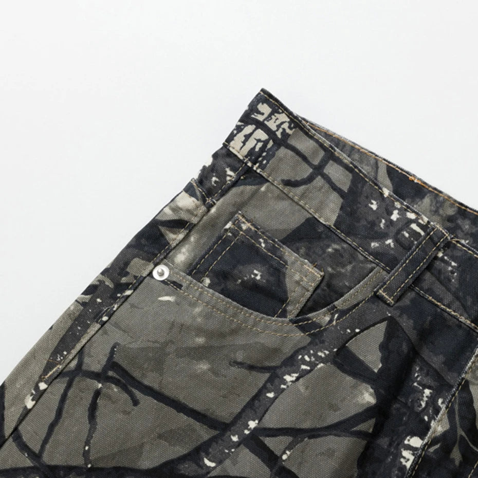 Twigs Graphic Jeans Vintage Loose Straight Denim Pants Men Streetwear Harajuku Hip Hop Baggy Jeans