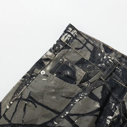 Twigs Graphic Jeans Vintage Loose Straight Denim Pants Men Streetwear Harajuku Hip Hop Baggy Jeans
