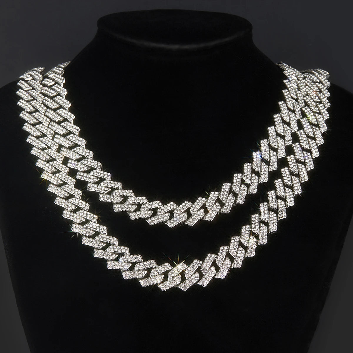 Mens Cuban Link Chain Miami Cuban Necklace 18K Gold Silver Chain Diamond Cut Chains for Men Women 15mm Iced Out Hip Hop Jewelry