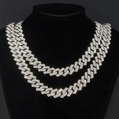 Mens Cuban Link Chain Miami Cuban Necklace 18K Gold Silver Chain Diamond Cut Chains for Men Women 15mm Iced Out Hip Hop Jewelry