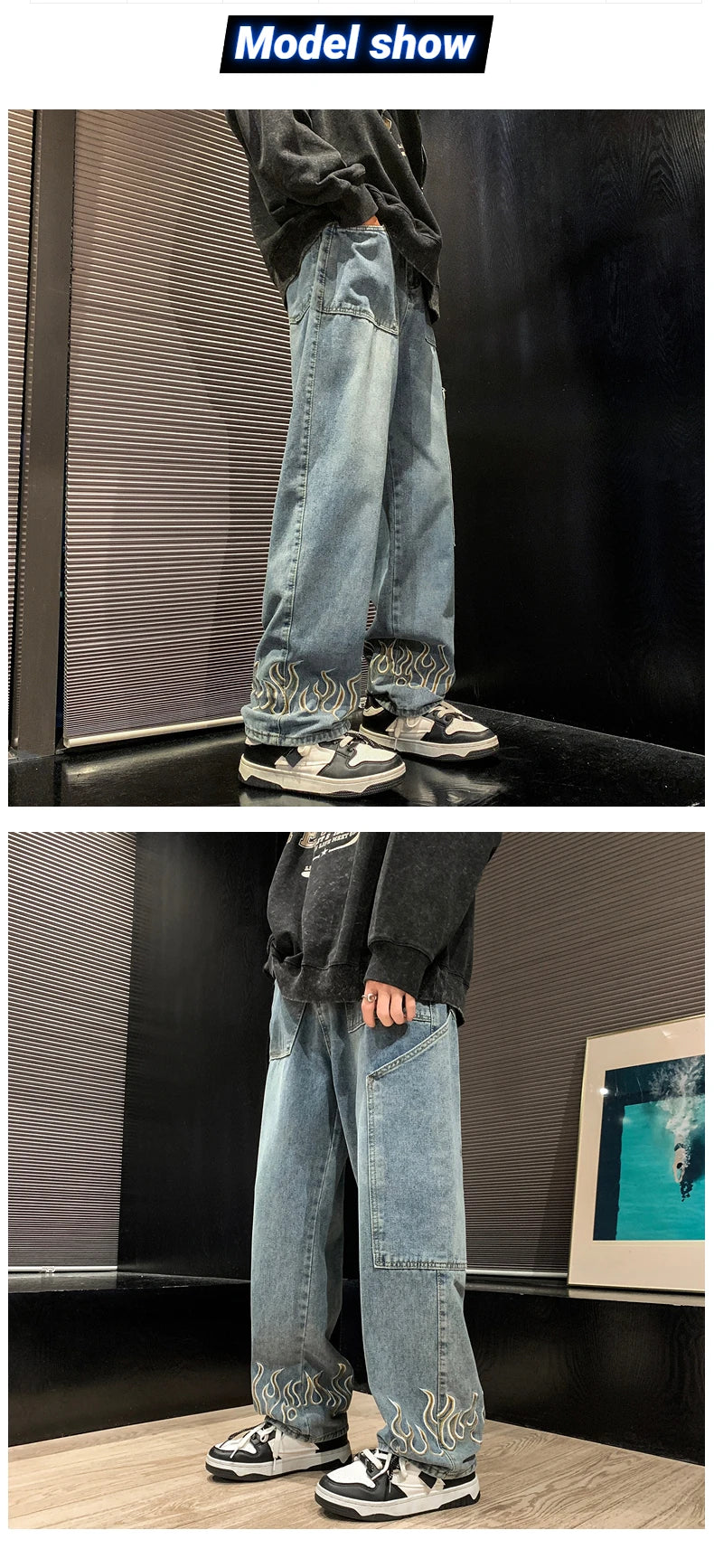 2025 Spring New Personality Embroidery Men's Baggy Jeans Streetwear Loose Straight Denim Trousers Male Brand Clothing